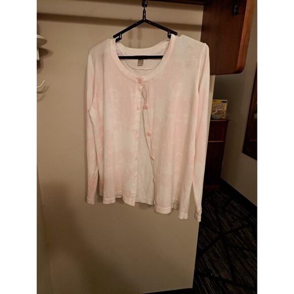 White Stag Cardigan Sz XL White Pink Geometric Button Front Long Sleeve Stretch - Picture 1 of 8